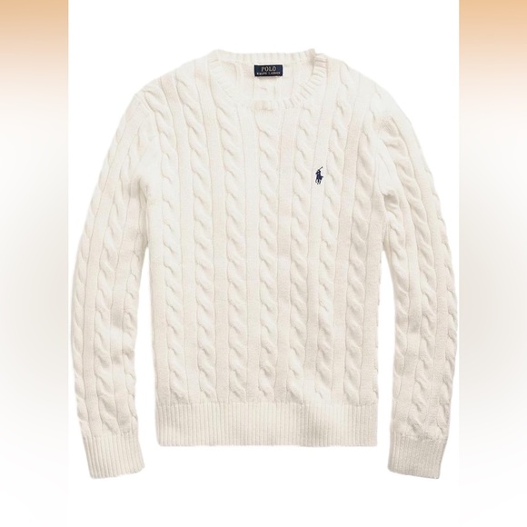 Polo Ralph Lauren Cable Knit Sweater Cream Wool Cashmere Pony Logo M